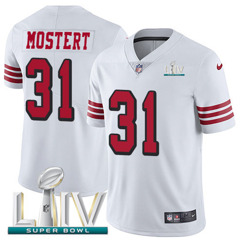 San Francisco 49ers Nike #31 Raheem Mostert White Super Bowl LIV 2020 Men Stitched NFL Limited Rush Jersey->san francisco 49ers->NFL Jersey